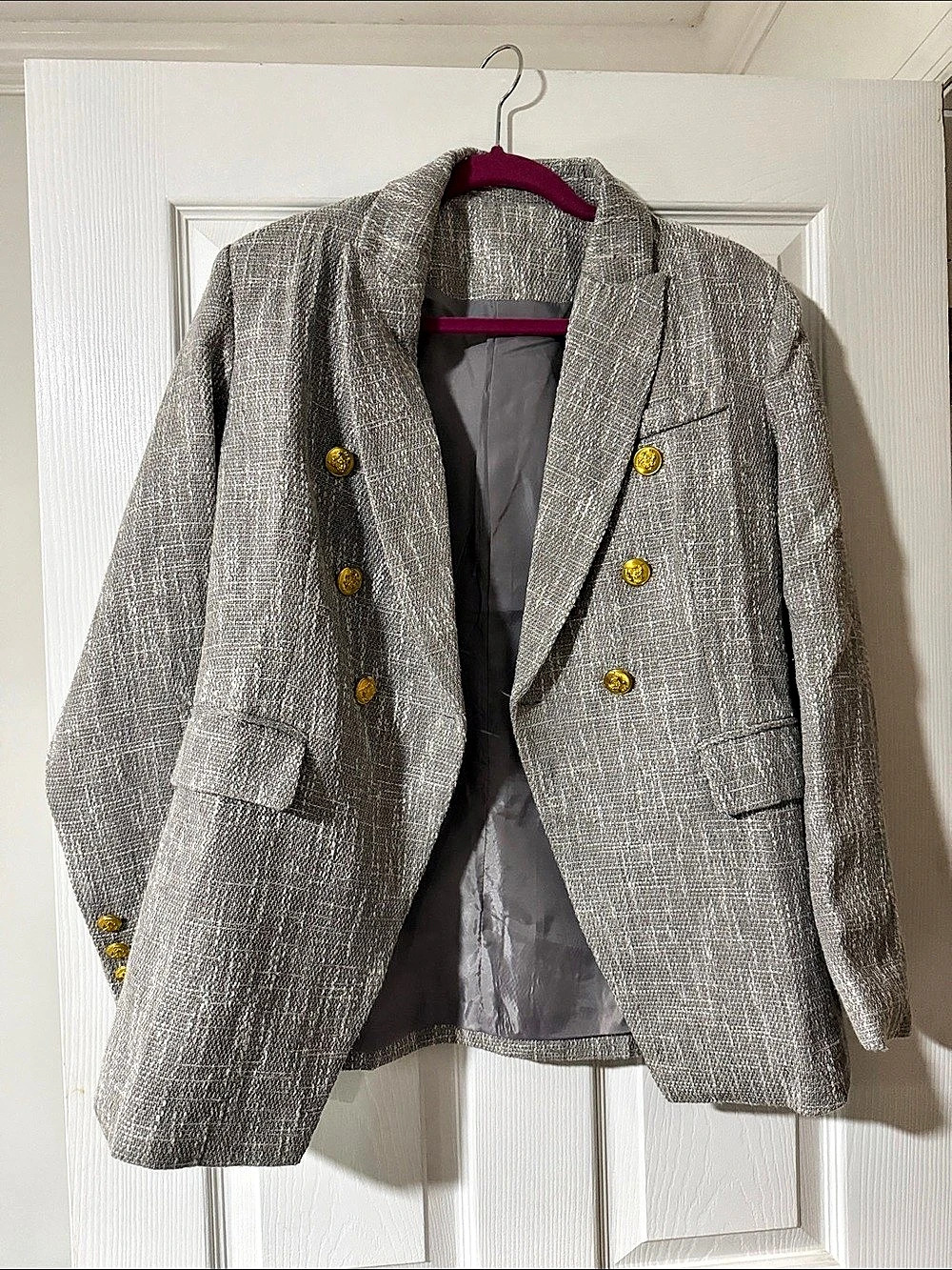 Women's Gray Checkered Blazer